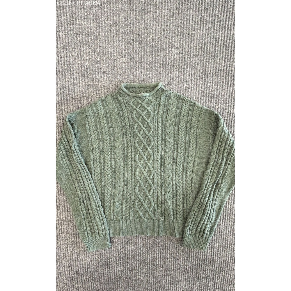 J.Crew Sage Olive Green Women's Cable Knit Mock Neck Sweater Pullover - Size L